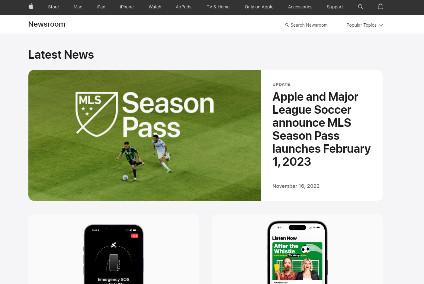 Screen shot of Apple's press page
